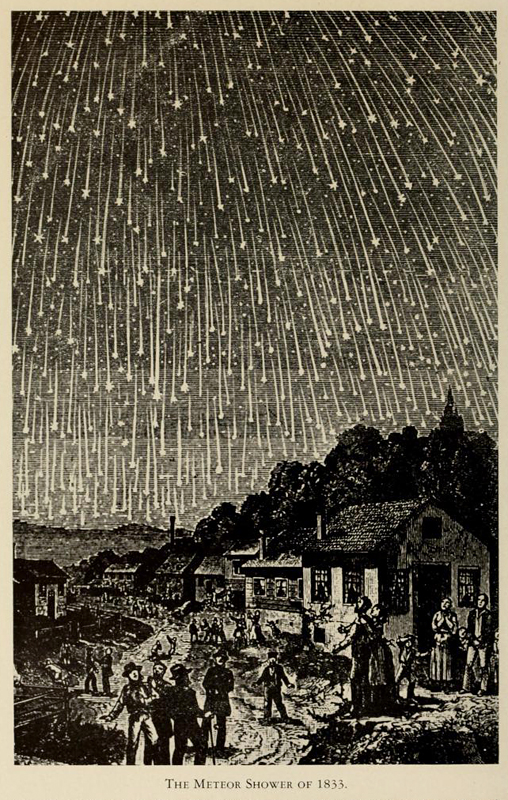 The Meteor Shower of 1833, Woodcut from F.A. Grondal's Music of the Spheres